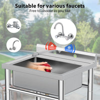 Garvee Évier sur Pied Inox 53 × 53 × 84 cm, Bac Unique avec Vidange Rapide, Design Sécurisé, pour Cuisine, Garage et Usage Pro