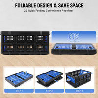 Boîte pliante professionnelle robuste Garvee avec poignées tactiles, 55 L, 40 x 56 x 26 cm, bleue - Pliable, empilable, écologique