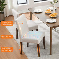 Chaises de salle à manger Garvee Parsons capitonnées, lot de 2, revêtues de tissu lin, ergonomiques, pieds en hévéa, rayures beiges, pour cuisine et salon