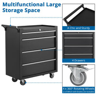 Garvee chariot à outils 6 tiroirs en acier noir, 64 × 62 × 33 cm, avec roulettes et serrure