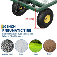 Chariot de jardin GARVEE 408 kg (900 lb), acier renforcé, côtés grillagés amovibles, poignée réglable, pneus 25 cm, vert