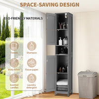 Meuble de salle de bain Garvee de 170 cm de haut avec 2 portes coulissantes de style grange et 1 tiroir, étagères réglables, bois massif, style campagnard, étroit, blanc, polyvalent pour la salle de bain et la cuisine
