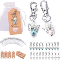 Garvee Lot de 20 porte-clés anges avec sachets en organza et cartes de remerciement, cadeau idéal pour baptême, naissance, mariage ou fête, argent.