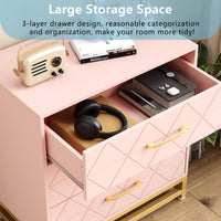 Garvee commode en bois avec 3 tiroirs, espace de rangement, MDF rose, anti-poussière, salon, chambre, entrée, compacte