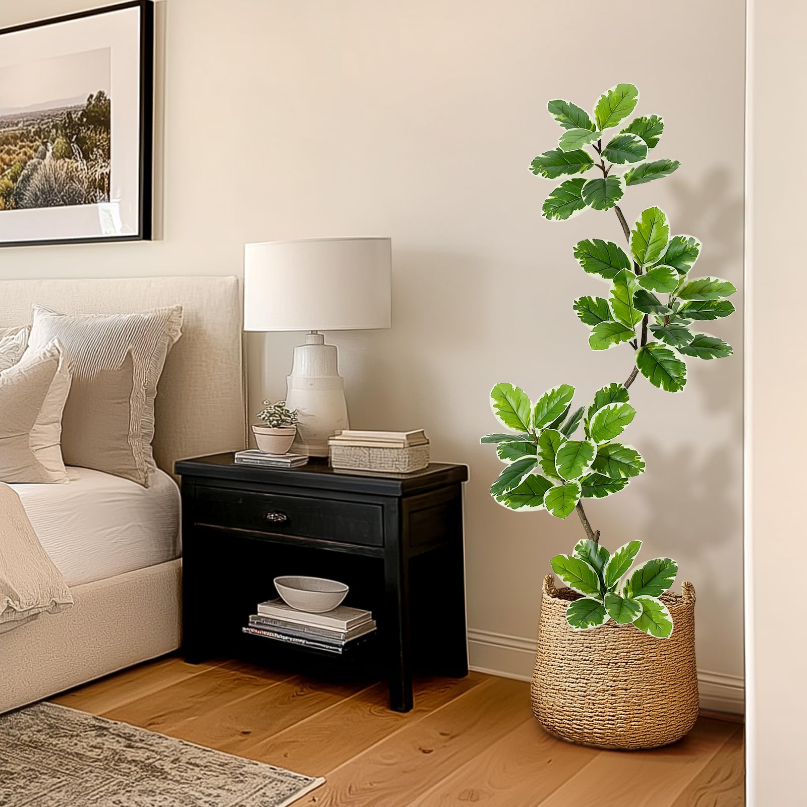 Ficus lyrata artificiel Garvee 1,5 m avec pot sphérique, vert, 47 feuilles, pour salon ou bureau