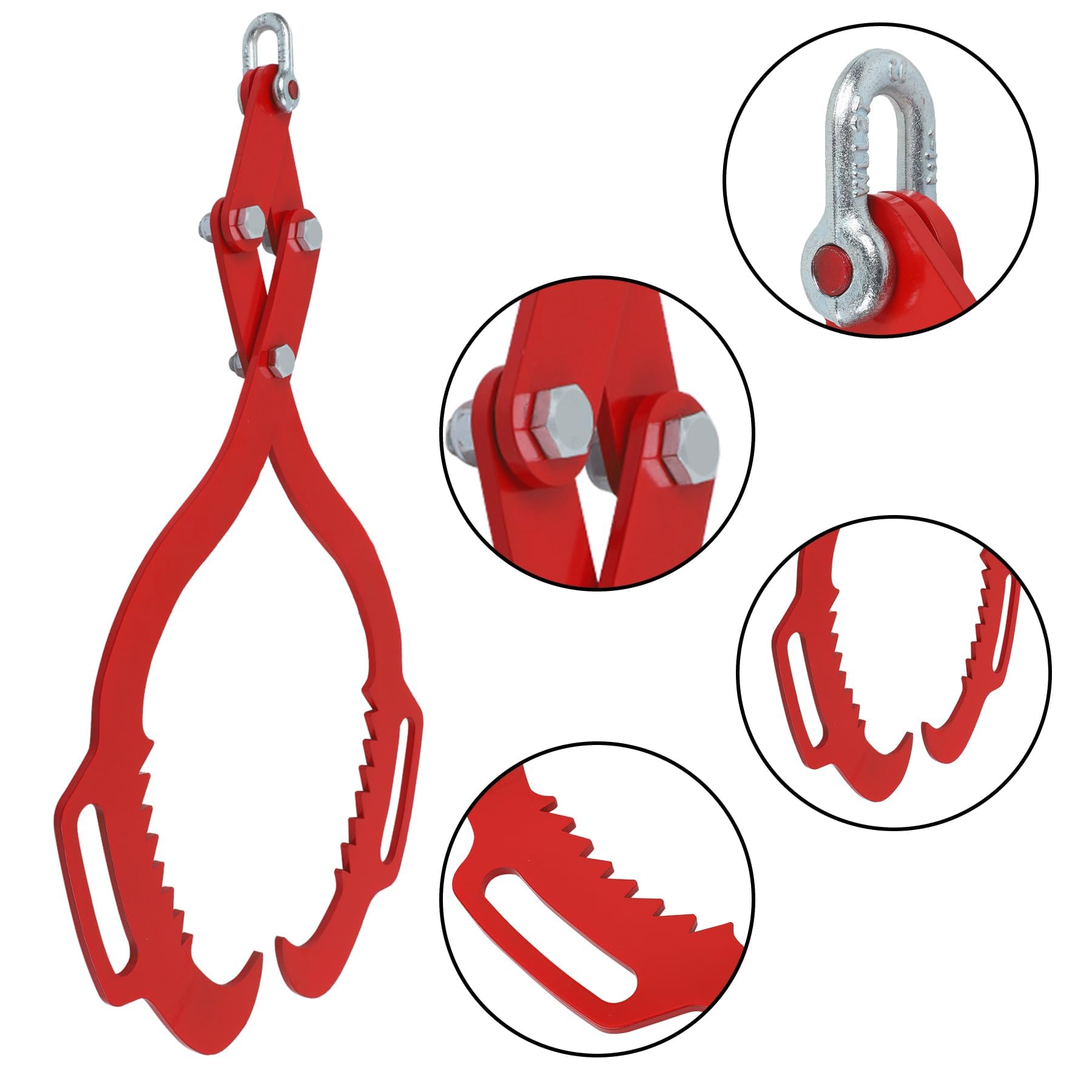Garvee Pince à grumes 45,7 cm, 2 griffes en acier renforcé antidérapant, crochet pour tracteur, outil forestier robuste pour troncs, rouge.