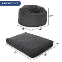 Pouf Garvee grand modèle en velours côtelé, housse pliable et lavable 2 en 1, gris foncé, pour salon ou chambre.