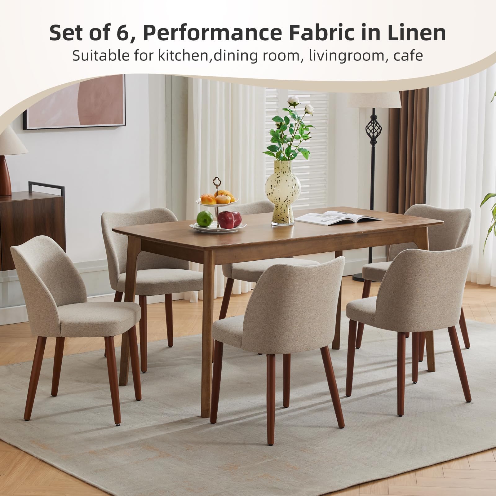 Chaises de salle à manger Garvee, lot de 2, revêtement en tissu et pieds en bois, pour restaurant/café, hauteur 78 cm, style moderne mi-siècle, gris