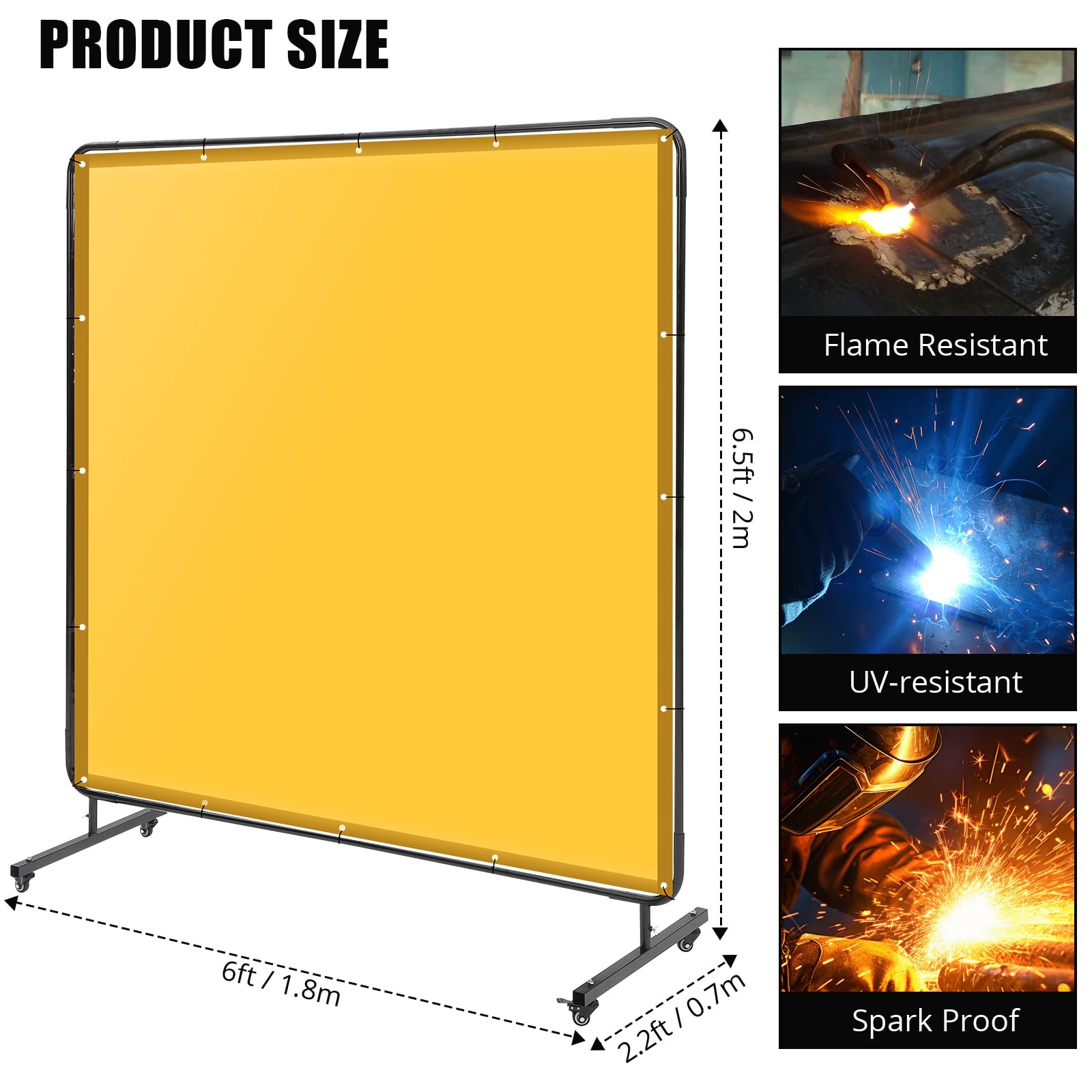 Écran de soudage Garvee 1,8 x 1,8 m avec cadre en acier, résistant aux UV, ignifugé, mobile sur roulettes pour atelier et garage, en PVC de qualité industrielle