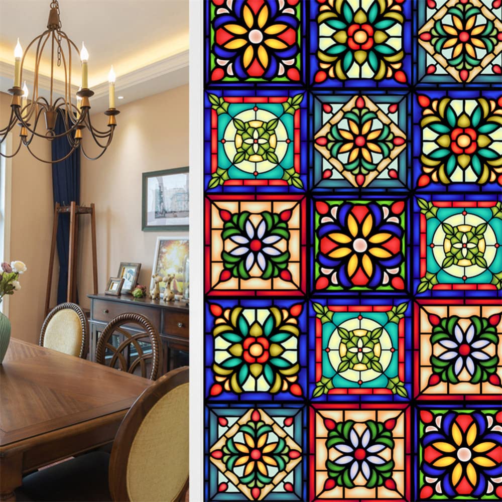 Film adhésif rétro coloré Garvee à motif floral, électrostatique, 45 x 100 cm, translucide, pour salon et bureau.
