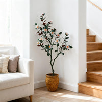 Magnolia artificiel Garvee de 1,80 m avec fleurs et feuilles épanouies, pot robuste pour salon et bureau, vert