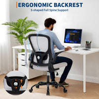 Chaise de bureau ergonomique Garvee en maille avec soutien lombaire réglable et accoudoirs pliables, pivotante à 360°, grise, idéale pour le télétravail et le bureau à domicile.