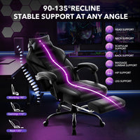 Garvee Chaise gaming ergonomique noire avec repose-pieds, appui-tête et soutien lombaire, pivotante 360°, hauteur réglable, capacité 136 kg, adulte et ado
