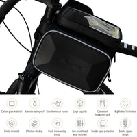 Sacoche de cadre Garvee pour vélo, étanche, réfléchissante, résistante aux déchirures, avec support pour téléphone tactile, idéale pour le VTT et le cyclisme en extérieur, jusqu'à 16,4 cm de diamètre, noire.