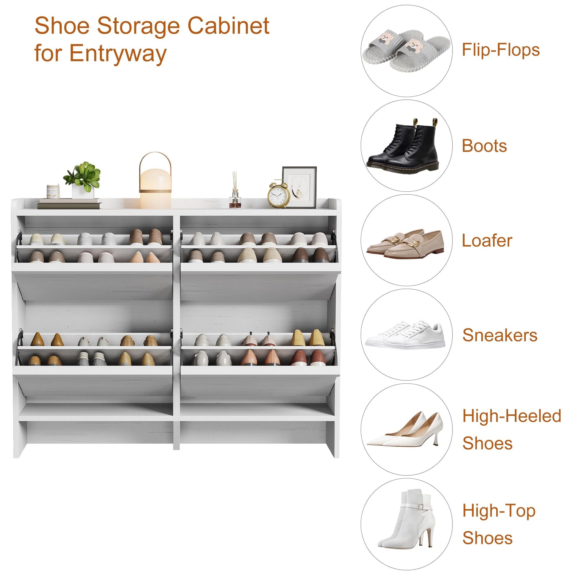 Garvee Meuble à chaussures 4 tiroirs abattants, MDF blanc, 120 × 26 × 93 cm, étagères réglables pour entrée et salon