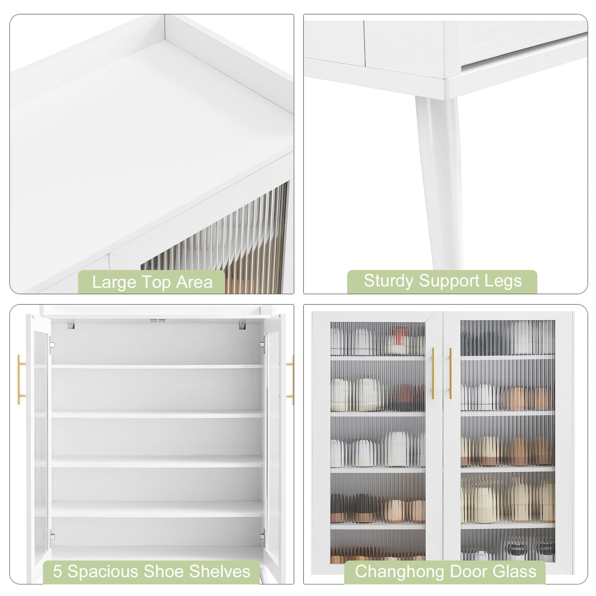 Meuble à chaussures Garvee à 5 niveaux avec façade en verre, étagères réglables, pieds robustes, blanc, gain de place pour couloir et entrée