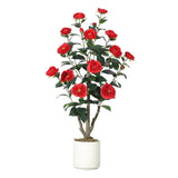 Garvee arbre Artificiel Camélia 91 cm, Fleurs en Soie Blanches, Pot Stable, Décor Salon, Bureau, Mariage - Rouge