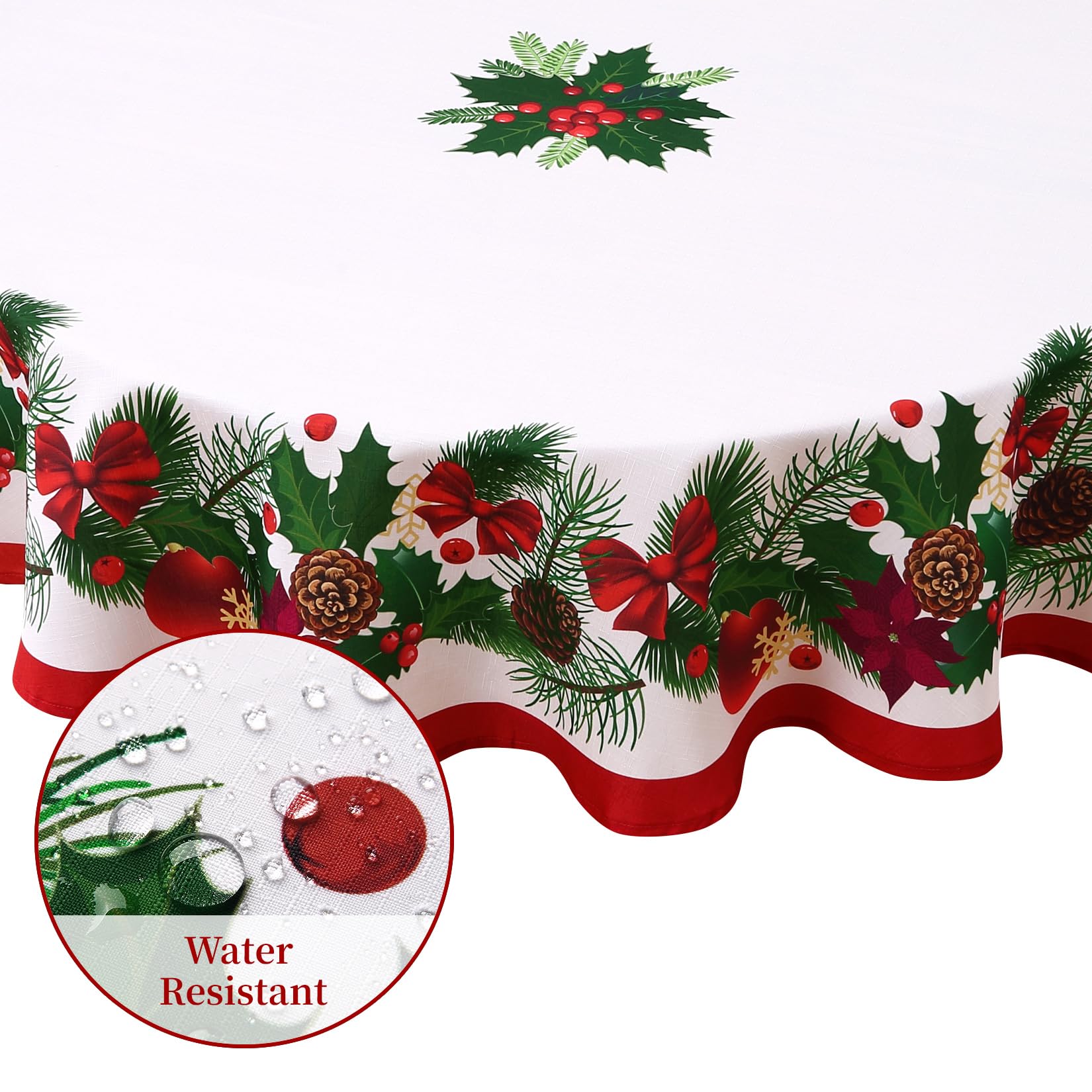 Nappe ronde Garvee Christmas 60 pouces à motif de feuilles, en polyester imperméable et résistant à la chaleur, idéale pour la salle à manger et le salon.