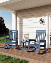 Garvee Chaise à bascule d’extérieur en PEHD effet bois, dossier haut, charge 172 kg, résistante aux intempéries, bleu marine, terrasse et patio