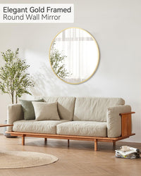 Miroir mural rond Garvee 24 pouces, cadre en métal noir, style moderne pour salon, salle de bain ou couloir