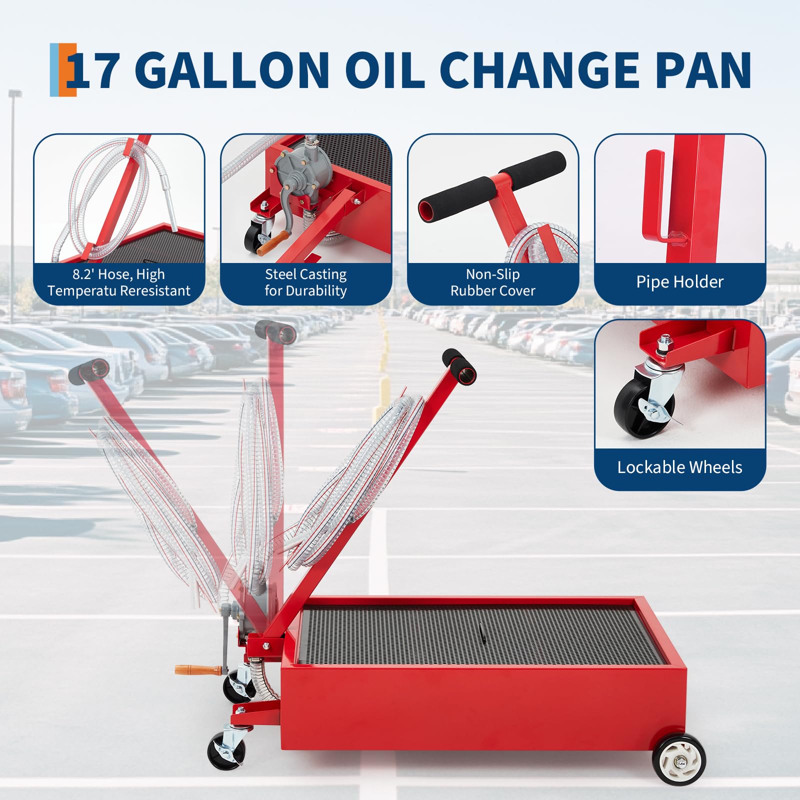 Bac de vidange d'huile Garvee 15 gallons à profil bas avec pompe, tuyau, acier, poignée pliable et roulettes pivotantes pour voiture, SUV, camion et atelier.