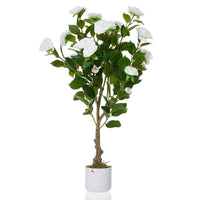 Lot de 2 camélias artificiels Garvee de 90 cm avec pot blanc, pour l'intérieur et les espaces extérieurs couverts. Entretien facile. Fleurs réalistes.