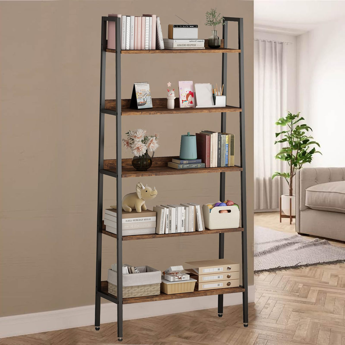 Garvee étagère de 170 cm de haut, 5 tablettes, structure en métal brun rouille, étroite, idéale pour le salon, le bureau ou la cuisine