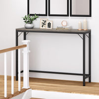 Console Garvee grise, table d'appoint étroite, style industriel, 100 cm L x 23 cm x 80 cm H, MDF et métal, robuste, polyvalente, salon et entrée