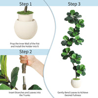 Garvee Ficus lyrata artificiel 213 cm en forme de S, pot blanc, feuilles en soie réalistes et branches ajustables, intérieur et extérieur
