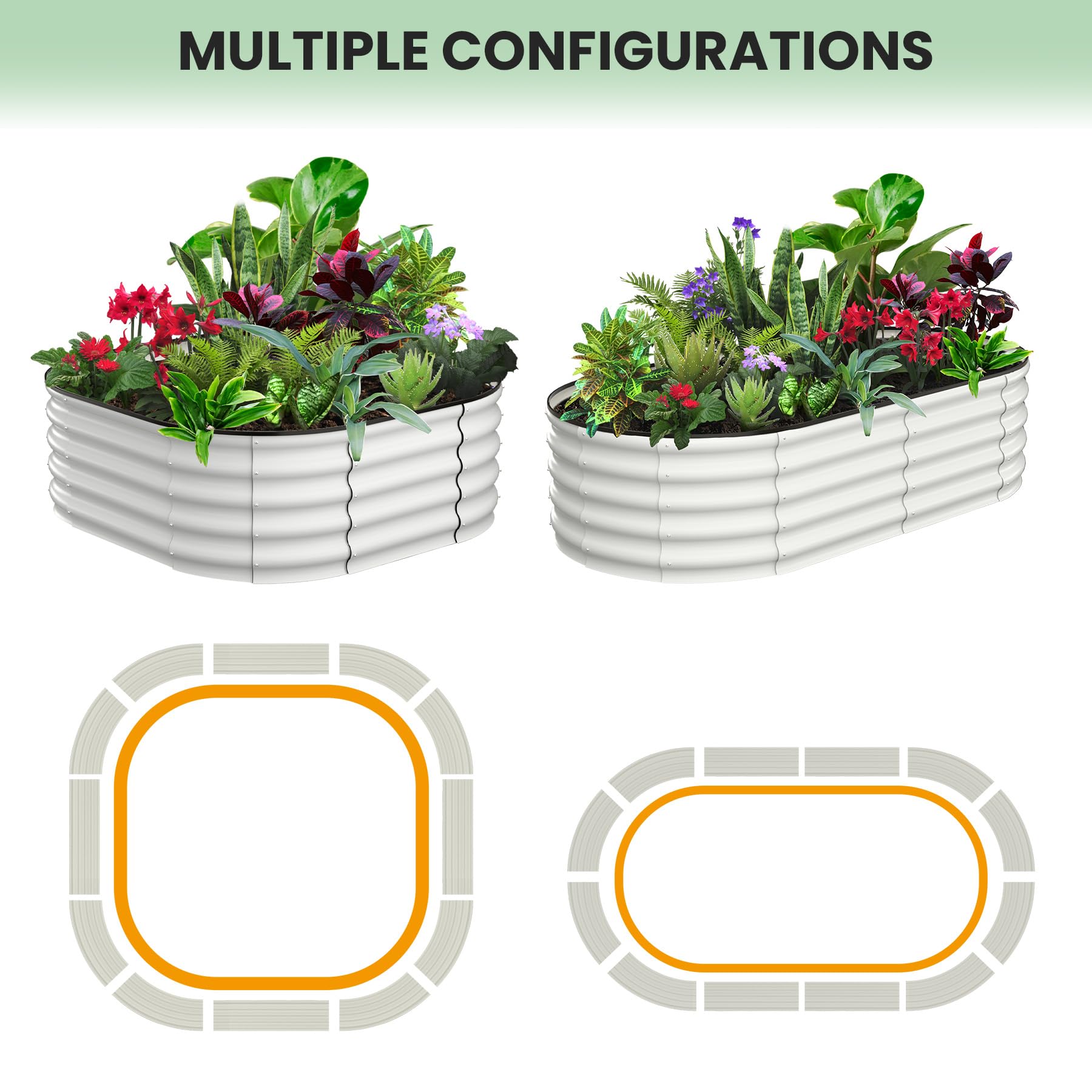 Garvee Lot de 2 Jardinières Surélevées Ovales 183 × 91 × 46 cm, Acier Galvanisé Blanc, Bacs Potagers Robustes pour Jardin, Terrasse et Patio