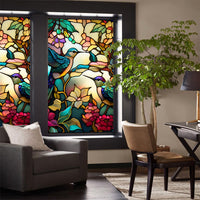 Film adhésif statique en PVC Garvee Retro, motif colibri et fleurs, protection UV, 45 x 100 cm, pour la décoration de douches et de fenêtres.