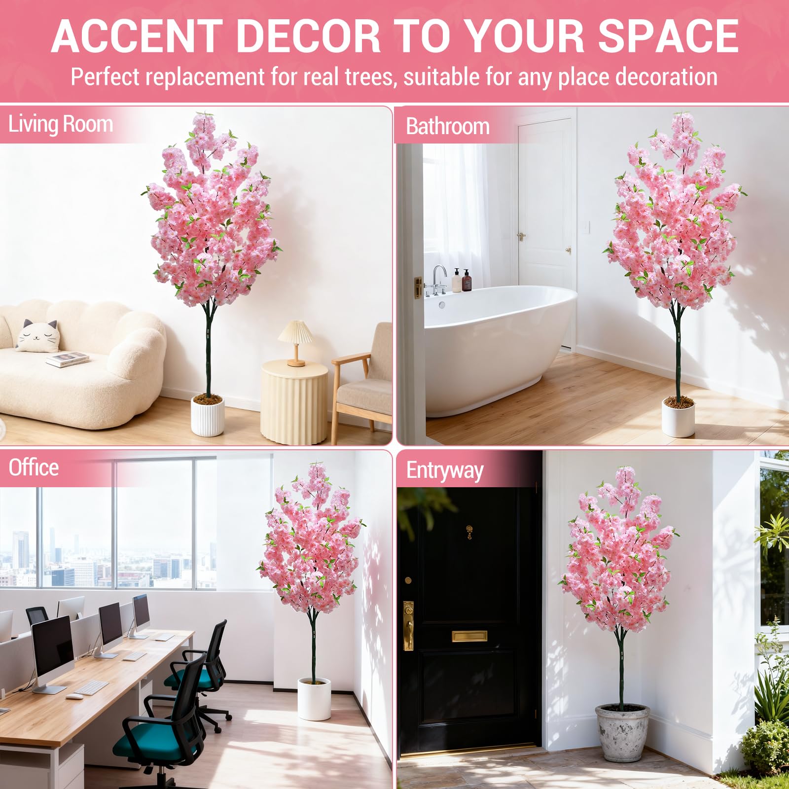 Arbre artificiel d'intérieur Garvee de 1,80 m, réaliste et sans entretien, matériau de haute qualité, décoration polyvalente pour la maison et le bureau, vert