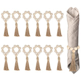 Garvee Serviettes de table rondes en bois avec pompons, jute naturelle pour mariages et fêtes, lot de 12