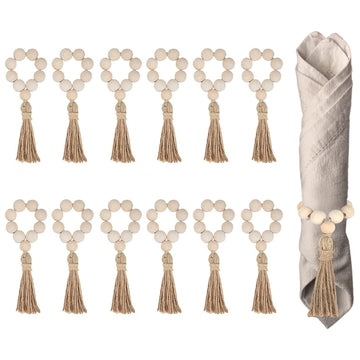 Garvee Serviettes de table rondes en bois avec pompons, jute naturelle pour mariages et fêtes, lot de 12