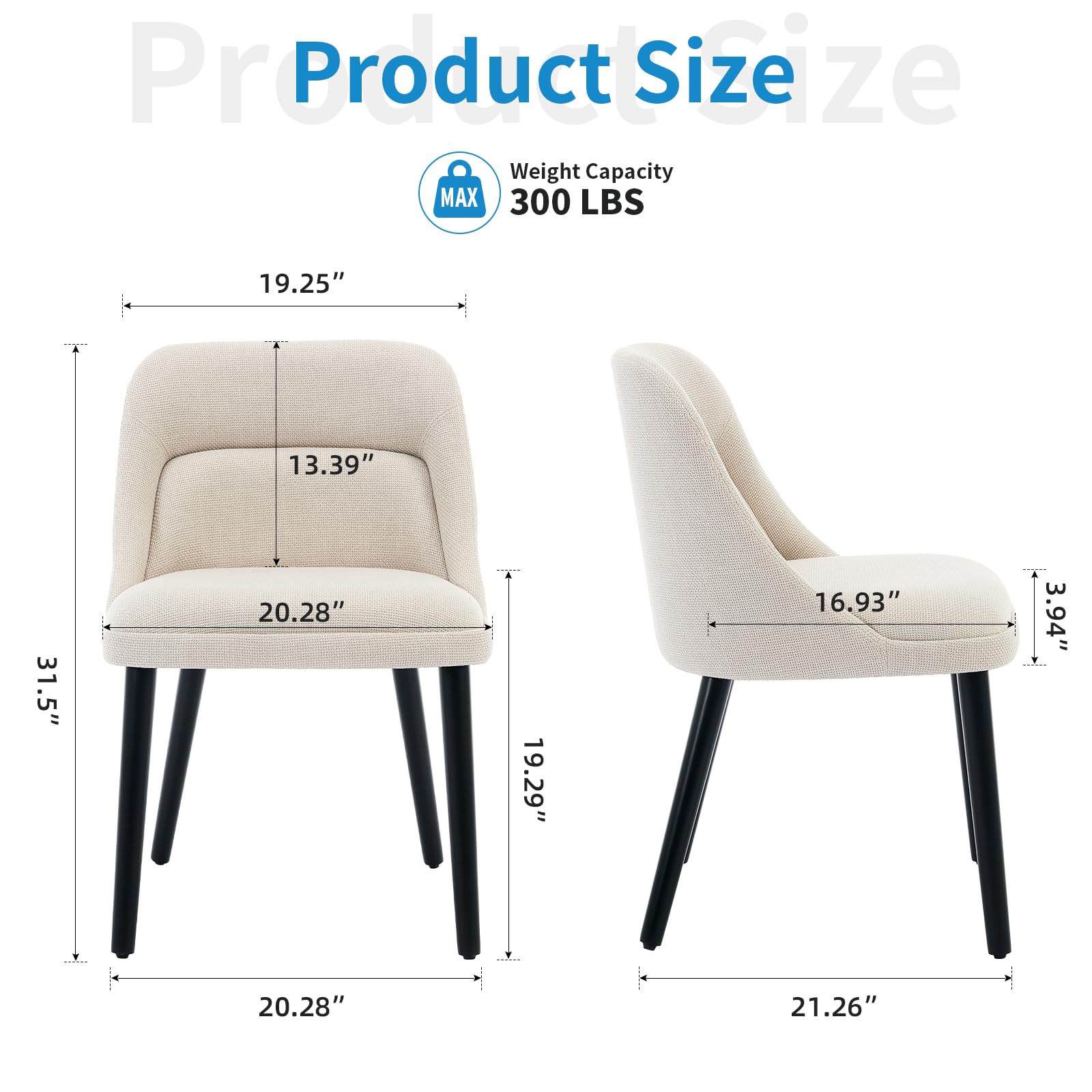 Ensemble de 2 chaises de salle à manger Garvee style Mid-Century, revêtement en lin beige, pieds en bois, pour cuisine et salon, capacité de charge de 136 kg, design moderne