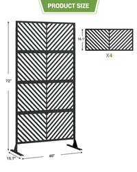 Garvee Paravent extérieur métal 183x102cm, autoportant 4 panneaux, résistant aux intempéries, écran d’intimité pour terrasse balcon, noir