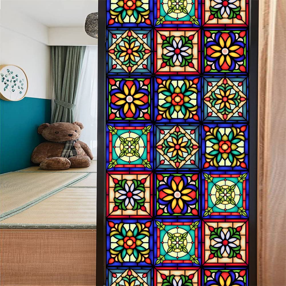 Film adhésif rétro coloré Garvee à motif floral, électrostatique, 45 x 100 cm, translucide, pour salon et bureau.