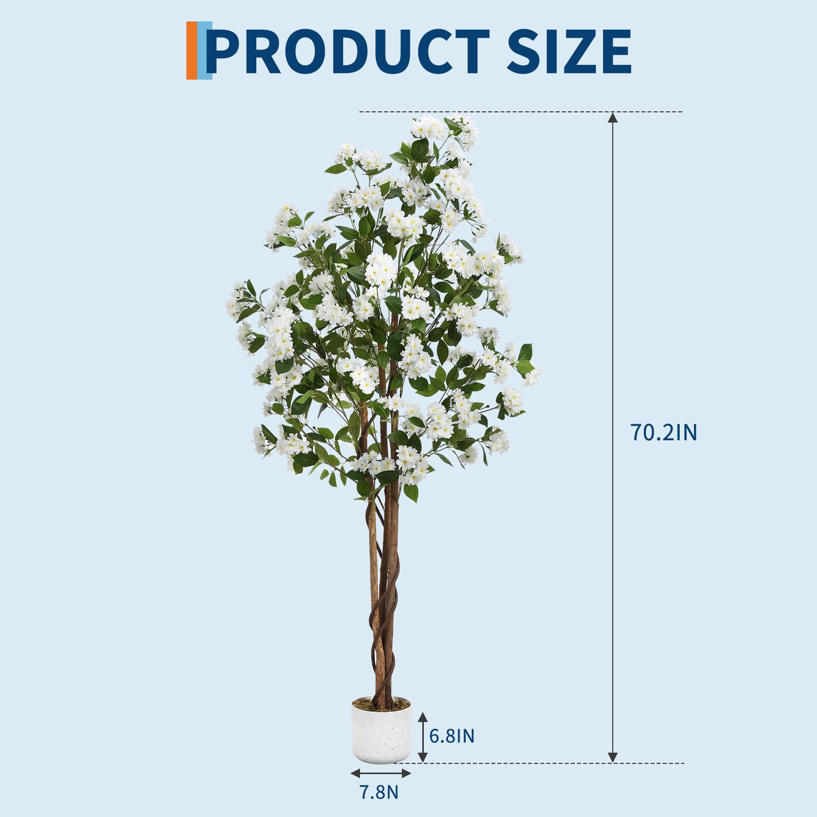 Osmanthus artificiel Garvee de 1,80 m avec 252 fleurs blanches, tronc en bois naturel, sans entretien, pot stable pour la décoration intérieure et extérieure