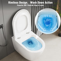WC suspendu GARVEE Senza Bordi, en céramique, forme en D, 55,5 cm, blanc, avec abattant automatique, pour salles de bains modernes