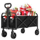 Garvee Chariot pliable 220 L, charge 172 kg, roues pivotantes à 360°, acier et tissu Oxford 600D, poignée réglable, camping et jardin, noir - Noir