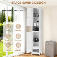 Meuble de salle de bain Garvee 170 cm de haut avec 2 portes coulissantes, 1 tiroir, pour salle de bain et cuisine, en bois, étroit, robuste et polyvalent, avec portes en acrylique transparent et blanc.