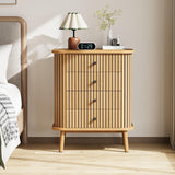 Garvee commode à 4 tiroirs, style mid-century moderne avec porte coulissante, pour la chambre et le salon, en MDF aspect bambou, grand espace de rangement