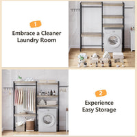 Étagère à lave-linge Garvee 30 pouces à 5 niveaux avec double couche, étagères en bois pour salle de bain et balcon, réglable, gris/noir