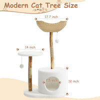 Arbre à chat Garvee moderne en bois véritable pour grands chats, bois de poirier de luxe, 109 cm, blanc, pour salon, avec poteaux à griffer et tapis résistants aux intempéries