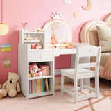 Garvee Coiffeuse Princesse Enfant avec Miroir Lumineux et Chaise, Grand Rangement, Bois Sûr, Idéale pour Filles, Blanc - Blanc