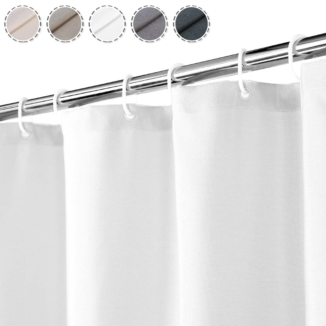 Garvee Rideau de douche , aspect lin 240 g/m², 180 × 200 cm, blanc, avec crochets