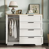 Garvee armoire en bois avec 4 tiroirs et tringle, rangement vêtements, design élégant, bois durable, sécurité anti-basculement, blanc, chambre