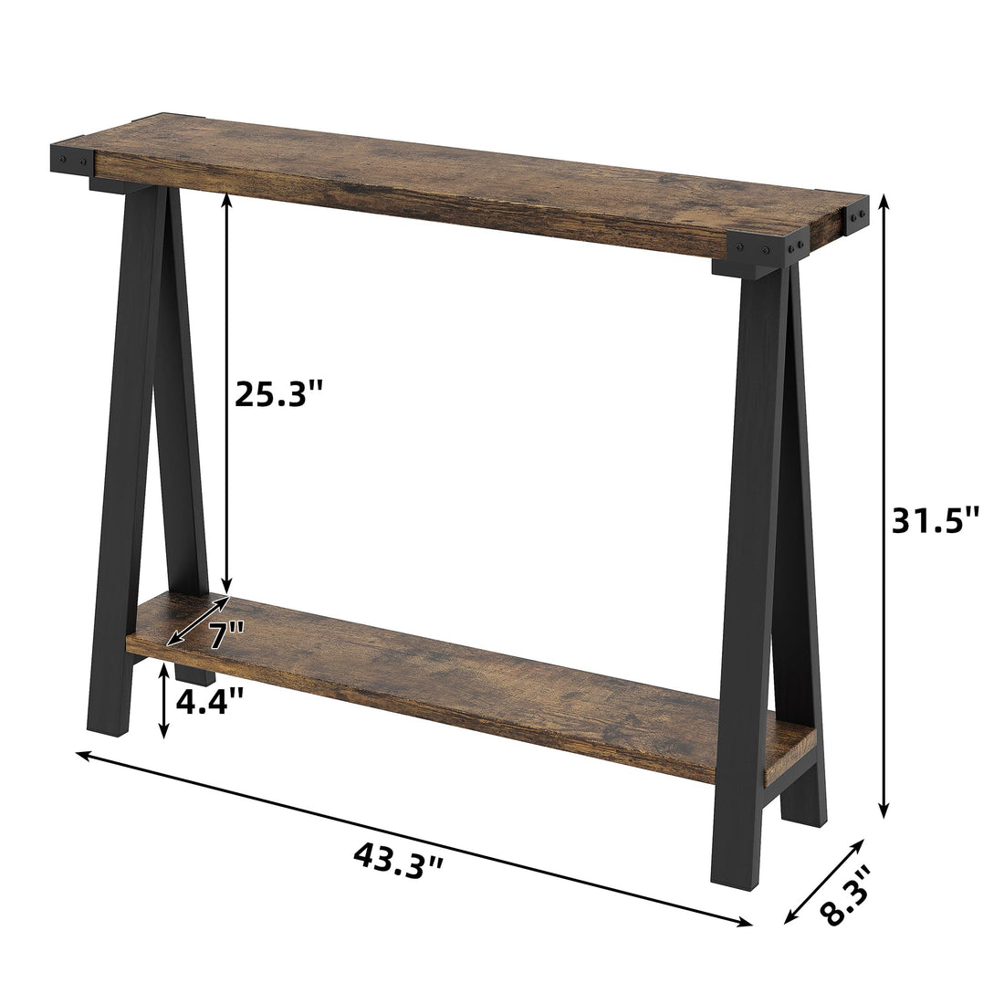 Console Garvee pour entrée, 2 niveaux avec rangement, pieds en forme de R, bois, 110 cm, salon et bureau, étroite, polyvalente