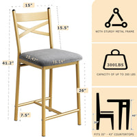 Ensemble de 2 tabourets de bar Garvee 66 cm (26 po) en métal avec dossier en X et coussins en cuir PU épais imperméable doré, pour salle à manger ou restaurant.