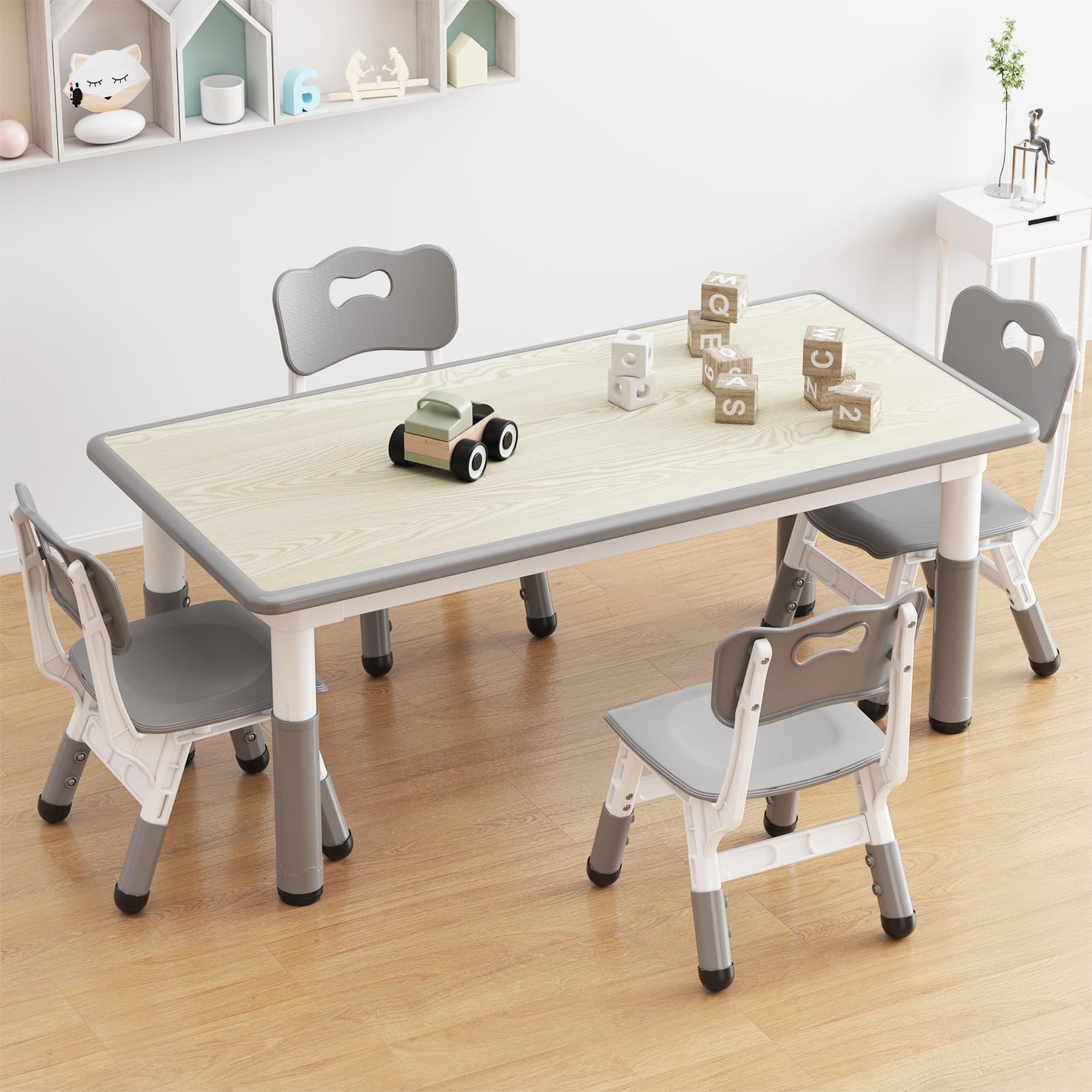 Ensemble table et 4 chaises pour enfants Garvee, hauteur réglable, plateau à motifs graffiti, pieds antidérapants, idéal pour la maison et la maternelle.